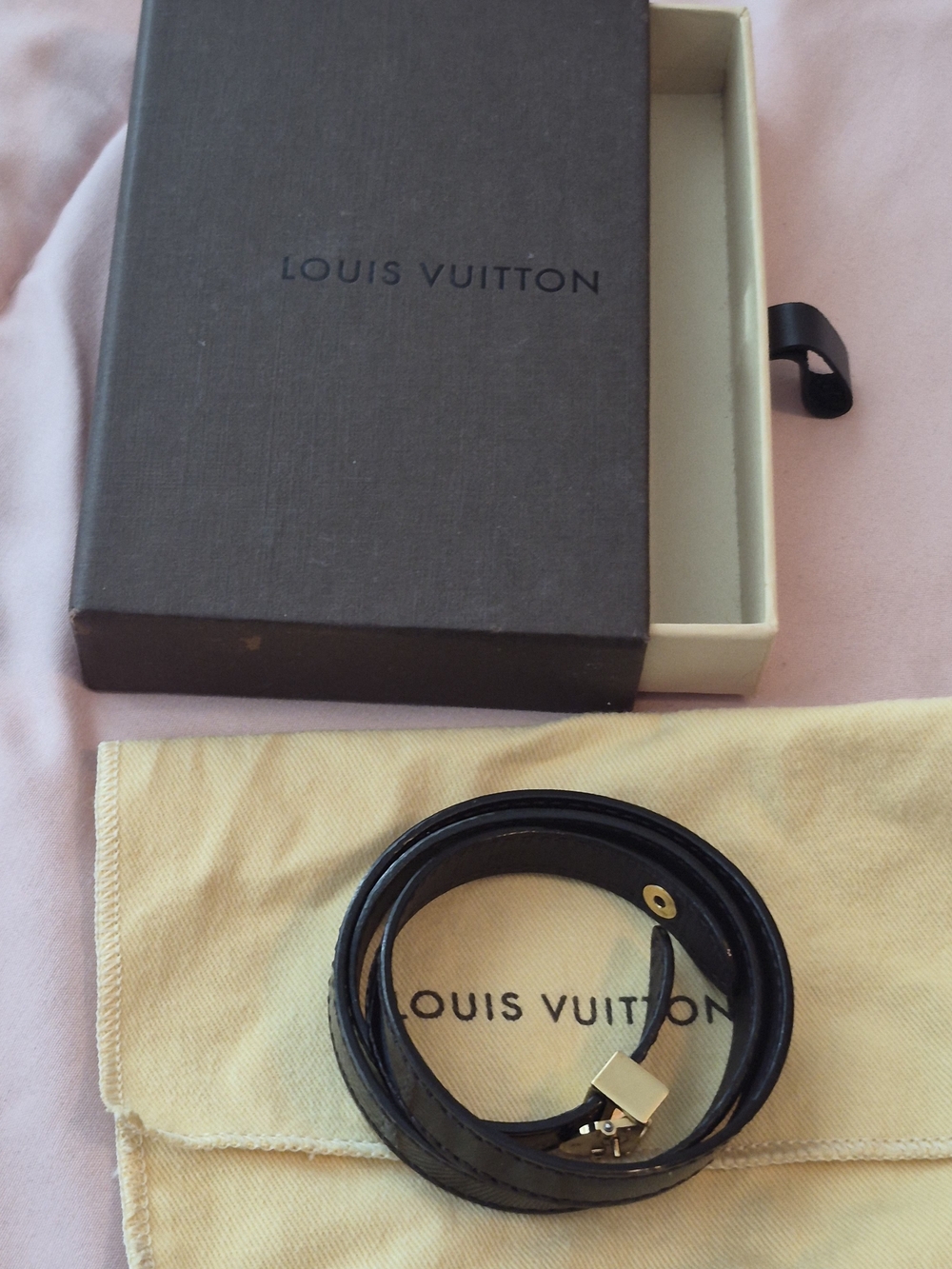 Authentic Louis Vuitton Amarante Leather Wrap Bracelet